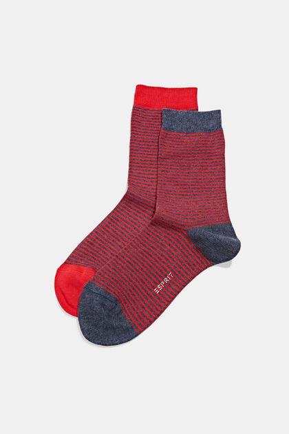 Set van 2 paar gestreepte sokken, organic cotton, RED/NAVY, overview