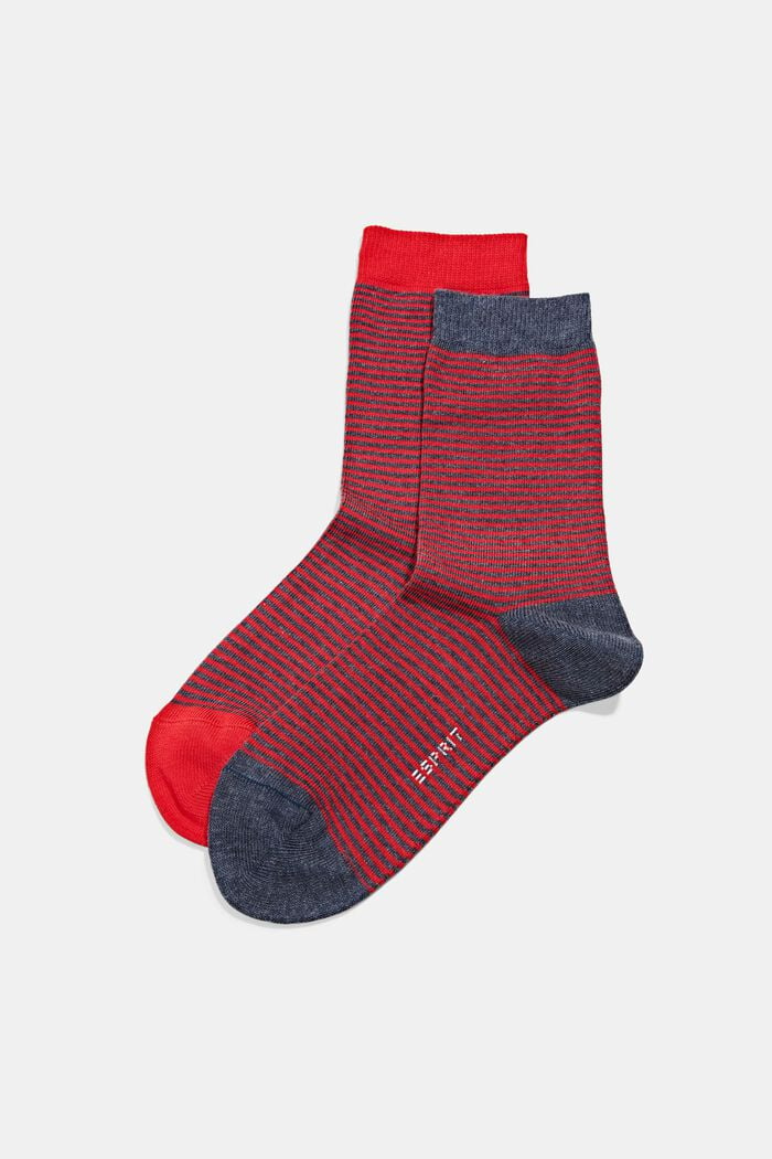Set van 2 paar gestreepte sokken, organic cotton, RED/NAVY, detail image number 0