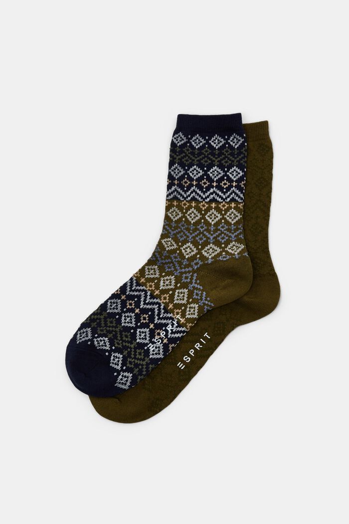 Set van 2 paar Noorse sokken, organic cotton, KHAKI/NAVY, detail image number 0