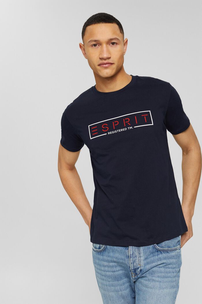 Jersey T-shirt met logo, 100% katoen, NAVY, detail image number 0