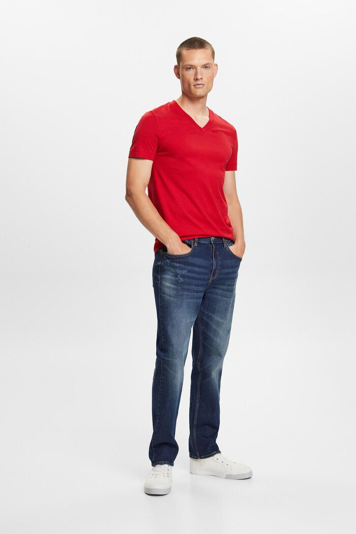 Jersey T-shirt met V-hals, 100% katoen, DARK RED, detail image number 4