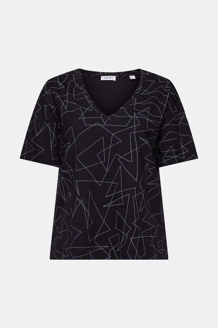 Katoenen T-shirt met V-hals en print, BLACK, detail image number 6