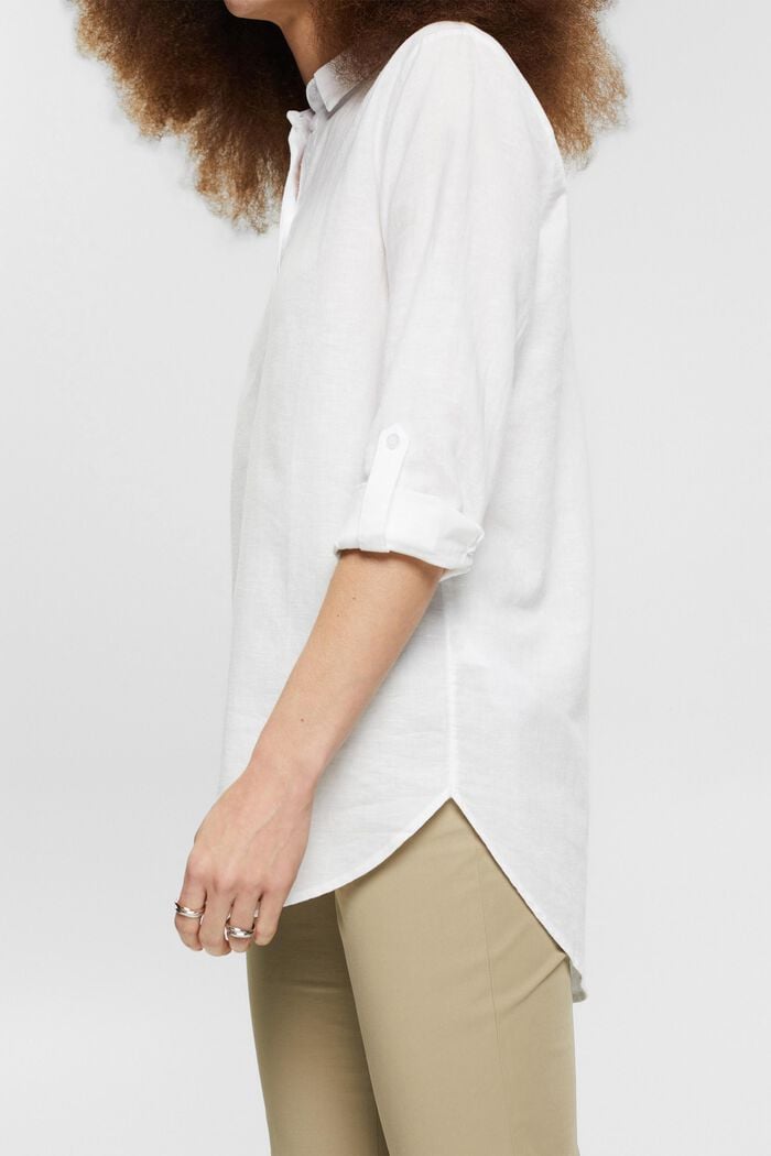 Van een linnenmix: oversized blouse, WHITE, detail image number 2