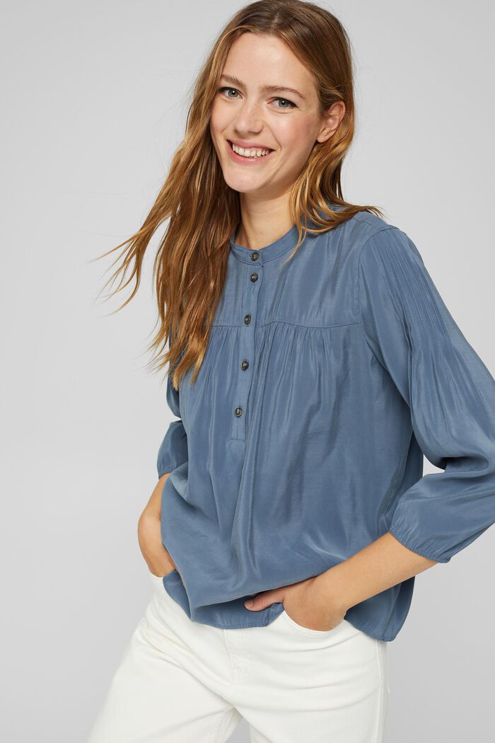 Glanzende henley-blouse met LENZING™ ECOVERO™