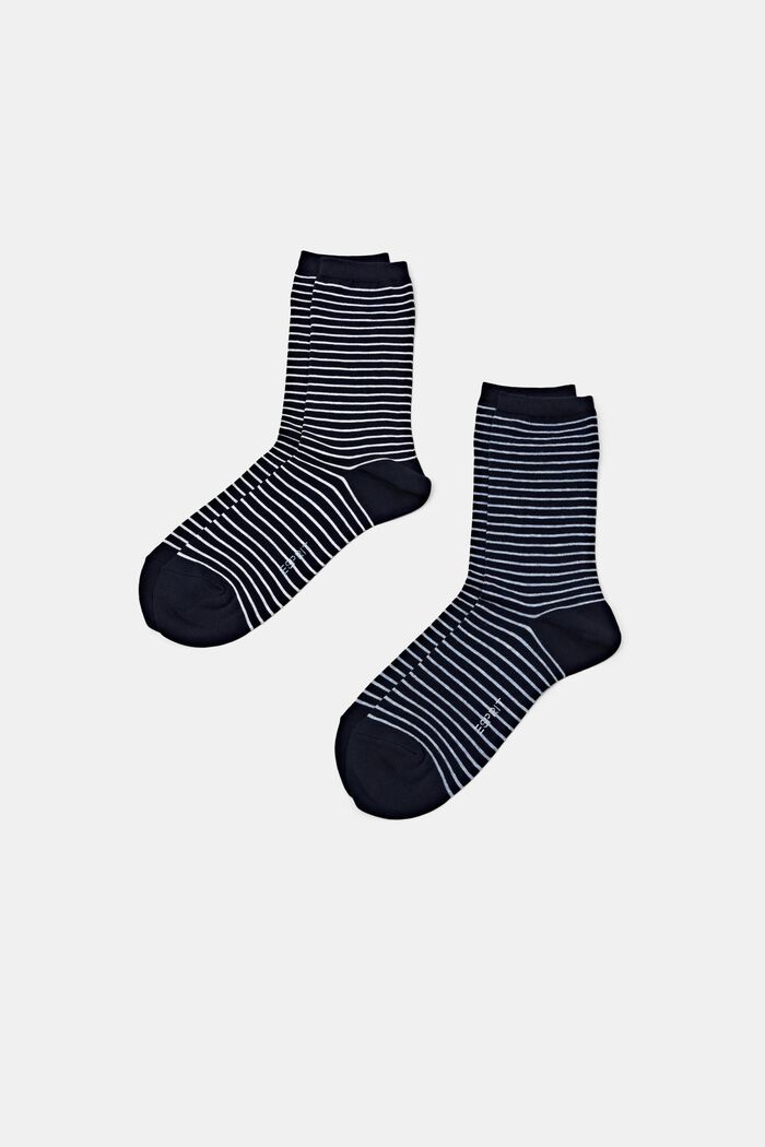 Set van 2 paar gestreepte, grofgebreide sokken, NAVY, detail image number 0