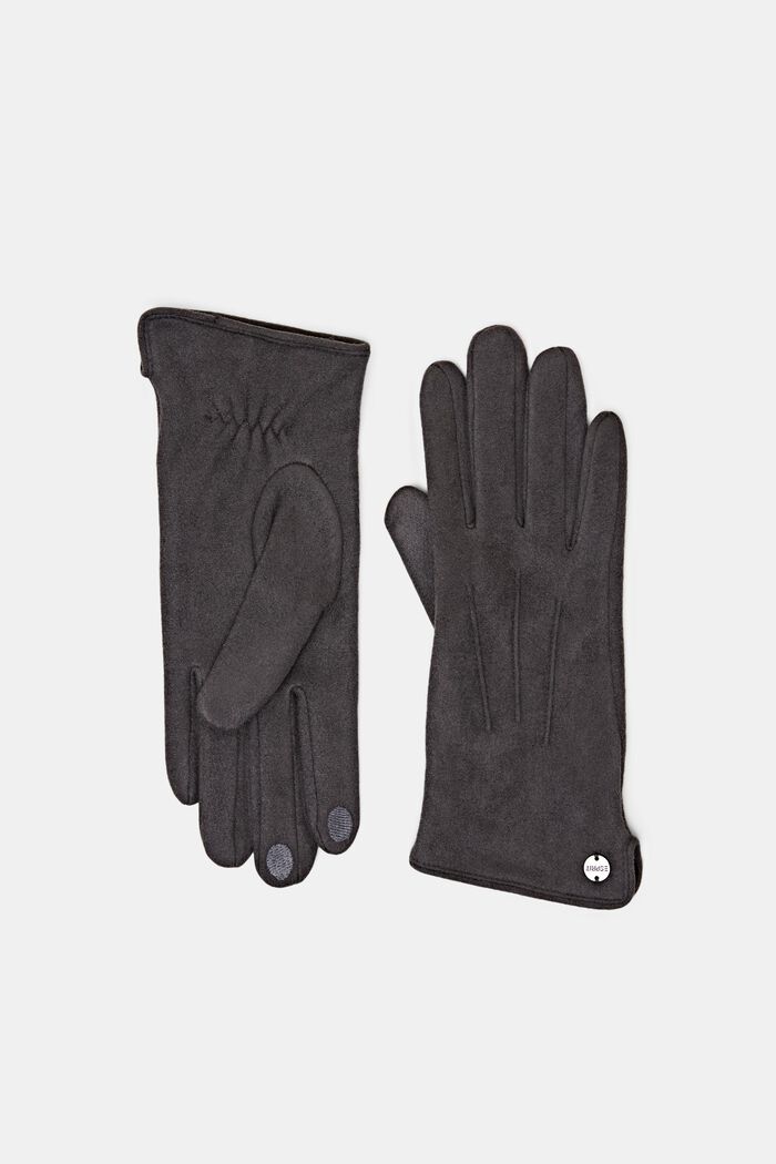 Touchscreen-handschoenen in een suède look, GREY, overview