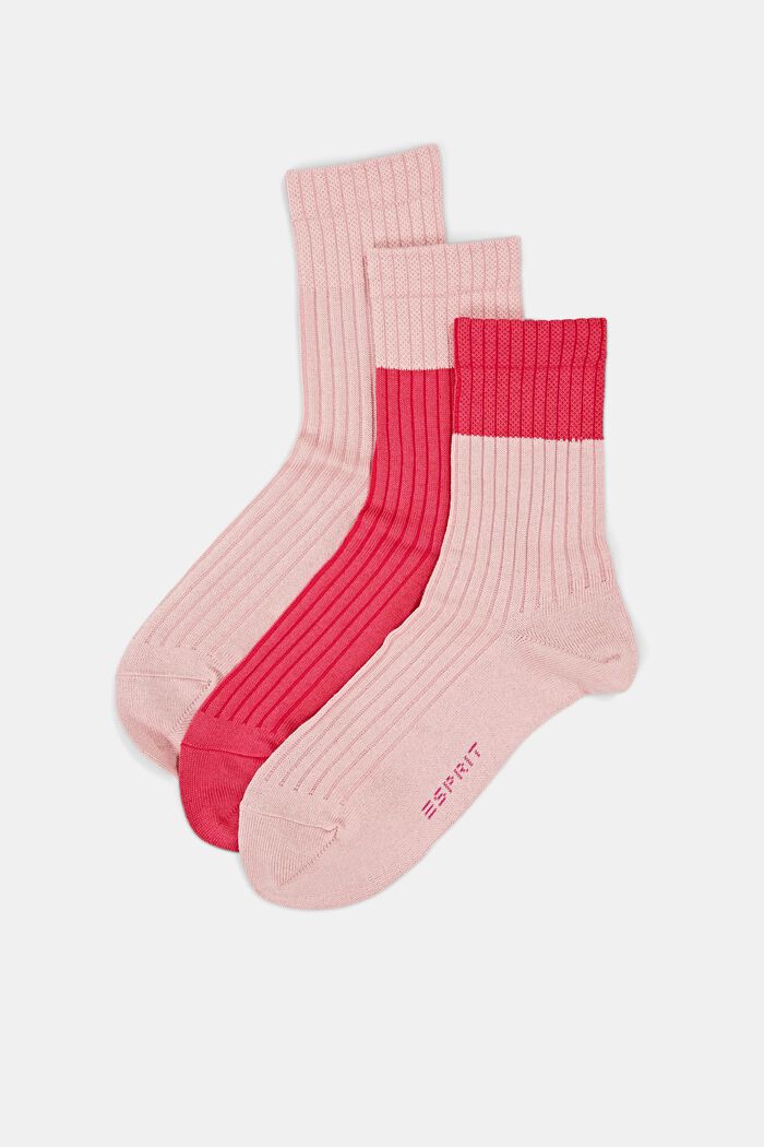 Met wol: drie paar ribgebreide sokken, ROSE/PINK, overview
