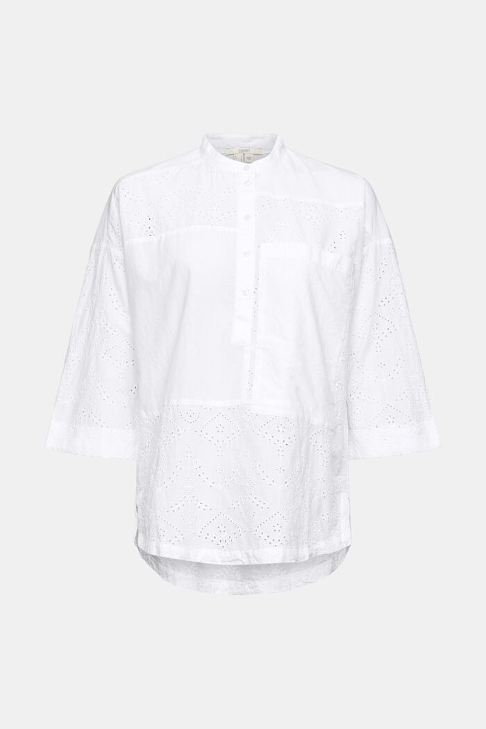Oversized blouse met opengewerkte kant, WHITE, overview