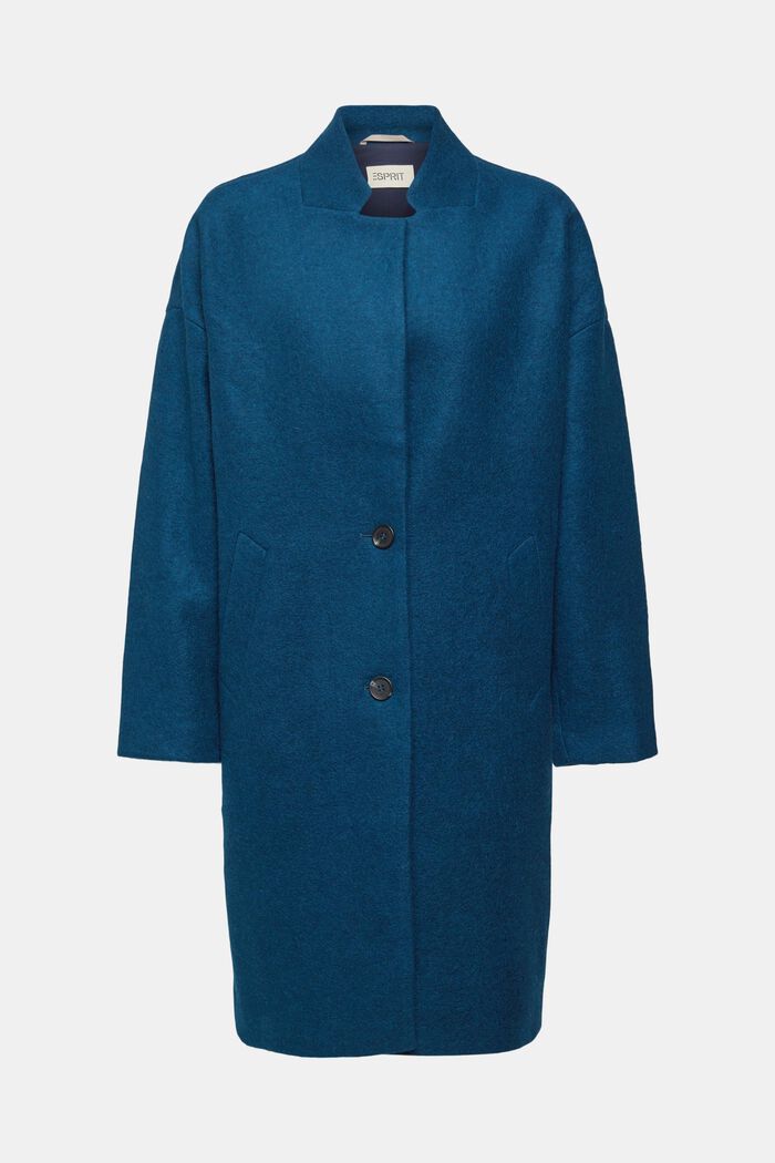 Mantel met wol, PETROL BLUE, overview