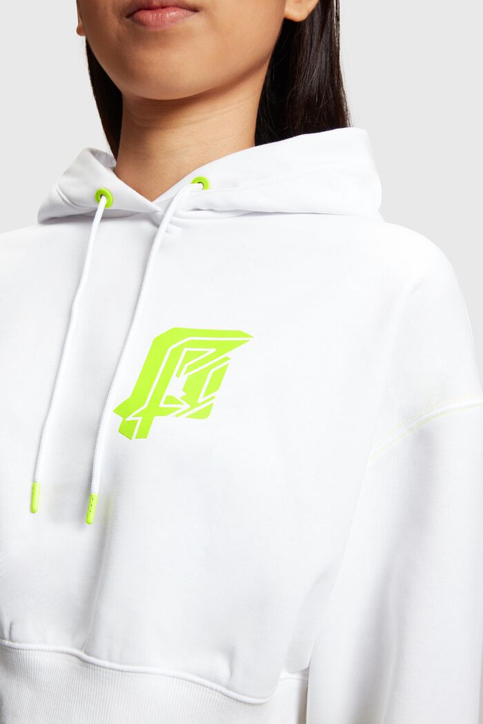 Cropped hoodie met neonkleurig logo, WHITE, detail image number 2