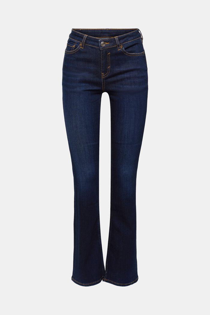 Skinny bootcut jeans met hoge taille, BLUE DARK WASHED, overview
