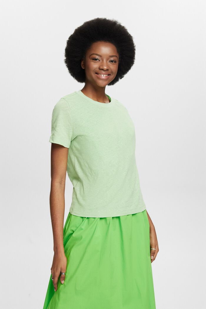 T-shirt van katoen en linnen, LIGHT GREEN, detail image number 4