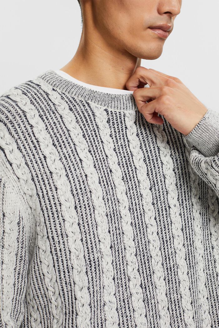 Sweater met kabelpatroon en ronde hals, NAVY, detail image number 4