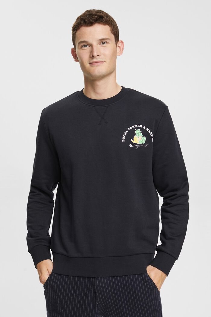 Sweatshirt met print op de borst, BLACK, detail image number 0