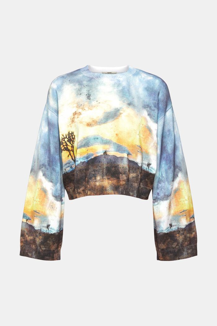 Cropped sweatshirt met digitale landschapprint all-over, DARK BLUE, detail image number 7