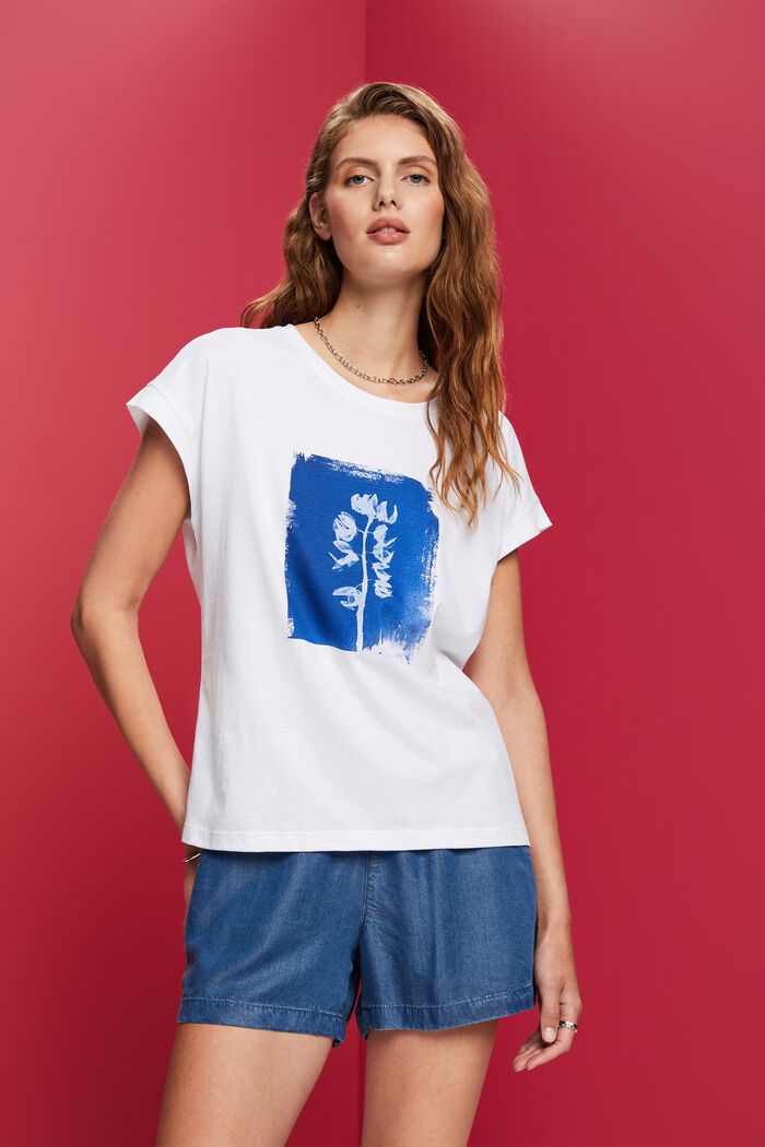 T-shirt met print op de voorkant, 100% katoen, WHITE, detail image number 0