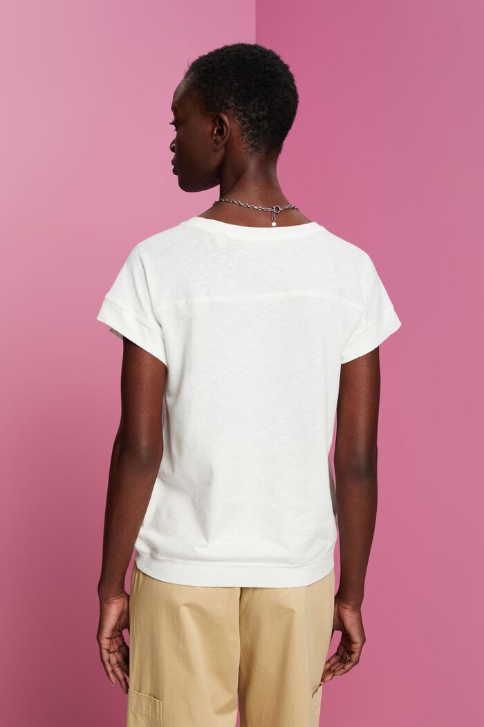 T-shirt van een mix van katoen en linnen, OFF WHITE, detail image number 3
