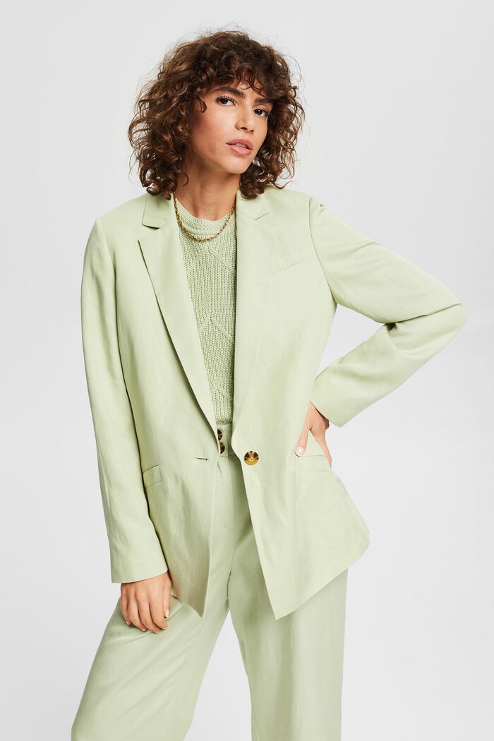 Met linnen: vlotte blazer met één knoop, PASTEL GREEN, detail image number 5