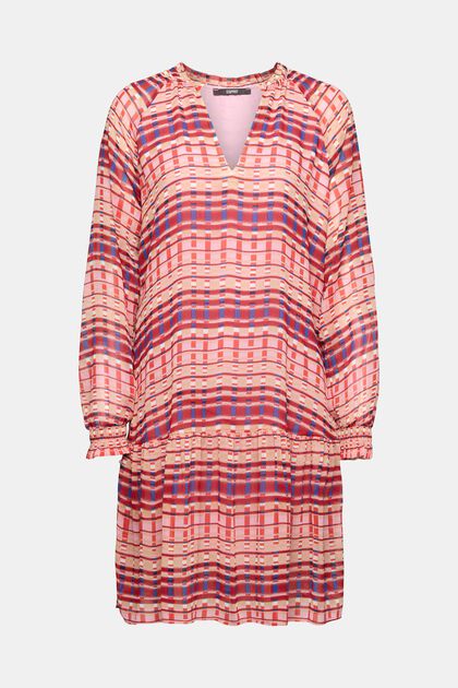 Chiffon midi-jurk met patroon, PINK FUCHSIA, overview