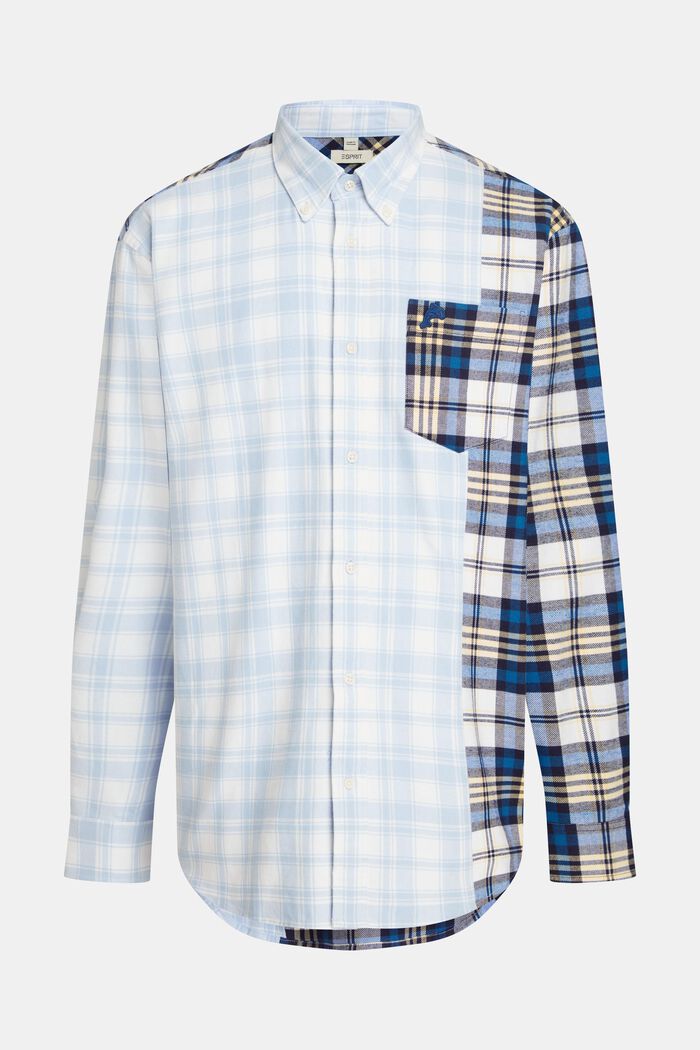 Flanellen shirt met een geruite motiefmix in patchworklook, BLUE, overview