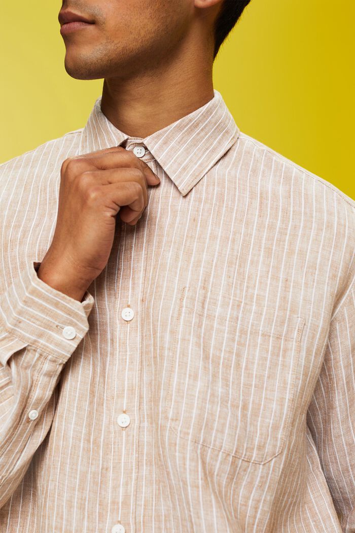 Gestreept shirt, 100% linnen, SAND, detail image number 2