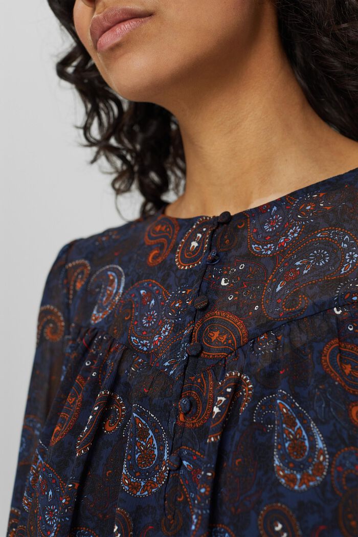 Gerecycled: chiffon blouse met paisleyprint, NAVY, detail image number 2