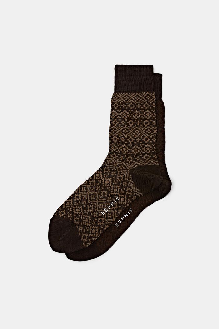Set van 2 paar sokken van een wolmix met een Noors patroon, BROWN, detail image number 0