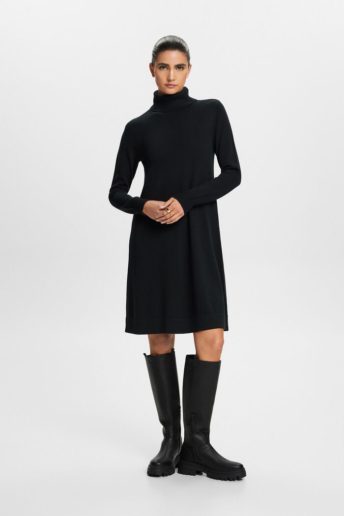 Gebreide mini-jurk met turtleneck, BLACK, detail image number 0