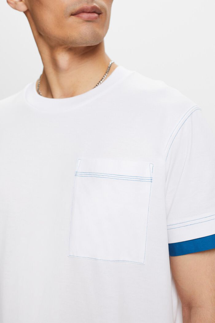 T-shirt met ronde hals in laagjeslook, 100% katoen, WHITE, detail image number 2
