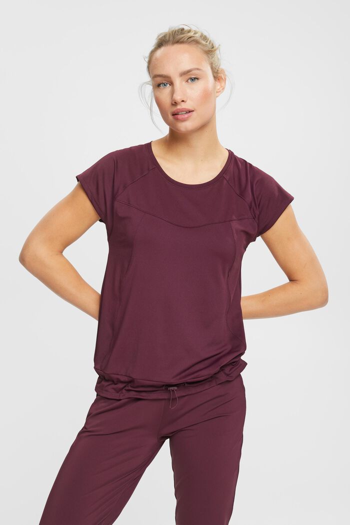 Gerecycled: active T-shirt met tunnelkoord en E-DRY, BORDEAUX RED, detail image number 0