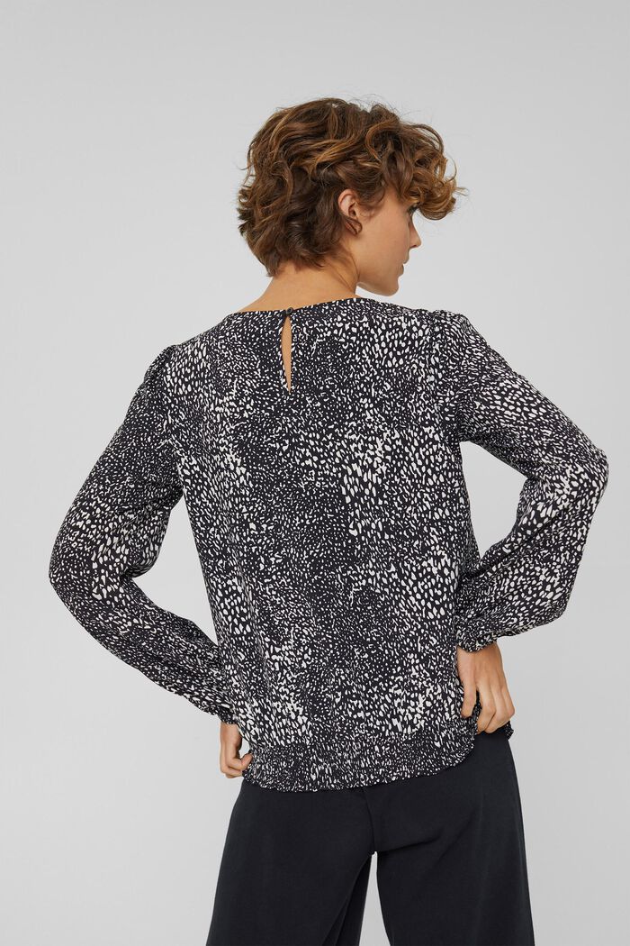 Gesmokte blouse met print, LENZING™ ECOVERO™, BLACK, detail image number 3