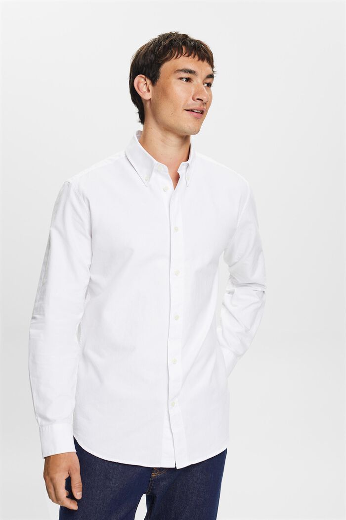 Buttondown-overhemd van katoen-popeline, WHITE, detail image number 1
