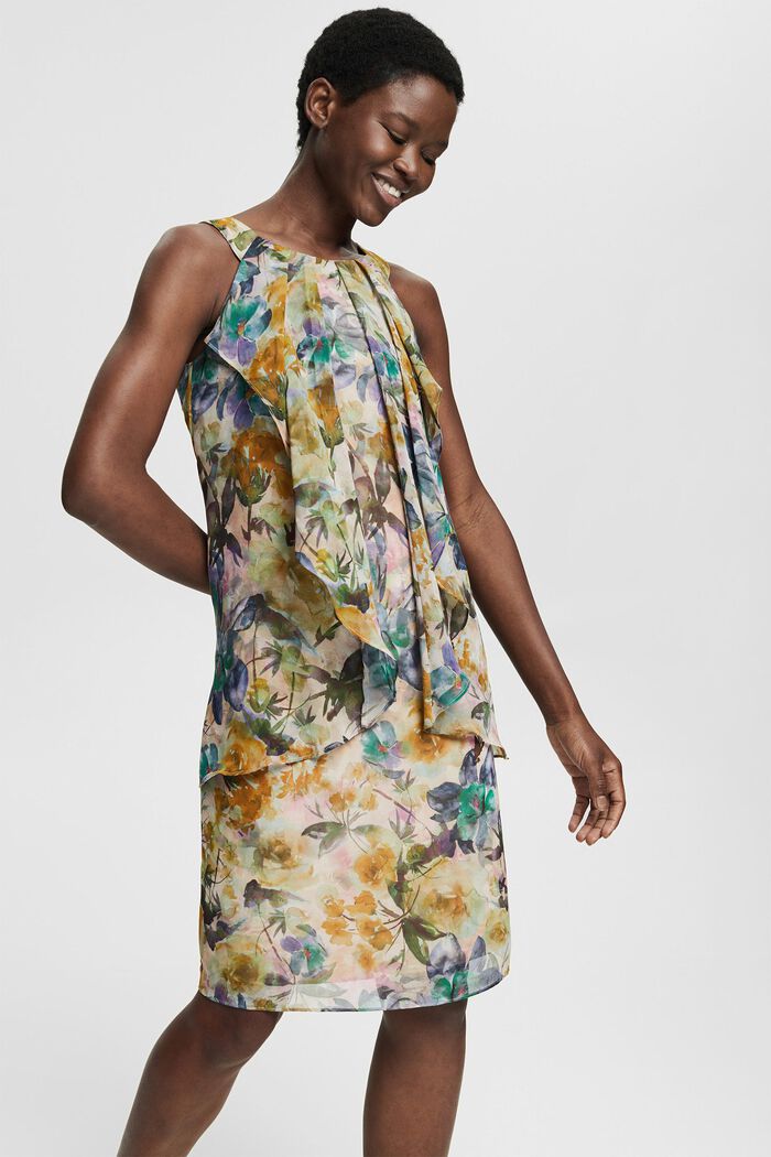 Gerecycled: chiffon jurk met bloemenmotief, OFF WHITE, detail image number 0