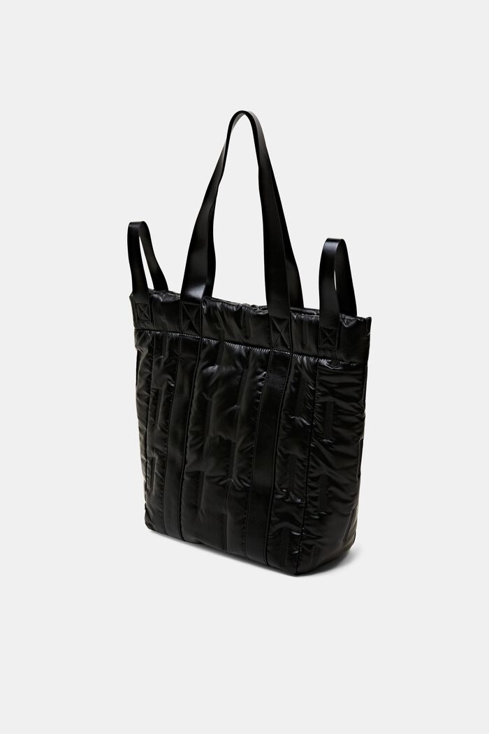 Glanzende gewatteerde tote bag, BLACK, detail image number 2