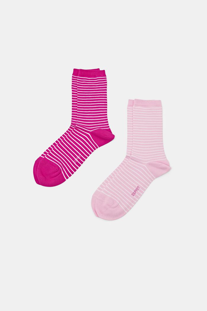 Set van 2 paar gestreepte, grofgebreide sokken, PINK, detail image number 0