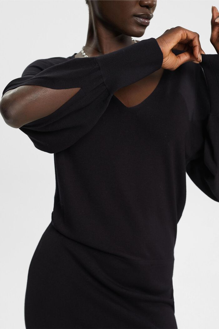 Gebreide jurk met mouwen met split, LENZING™ ECOVERO™, BLACK, detail image number 2
