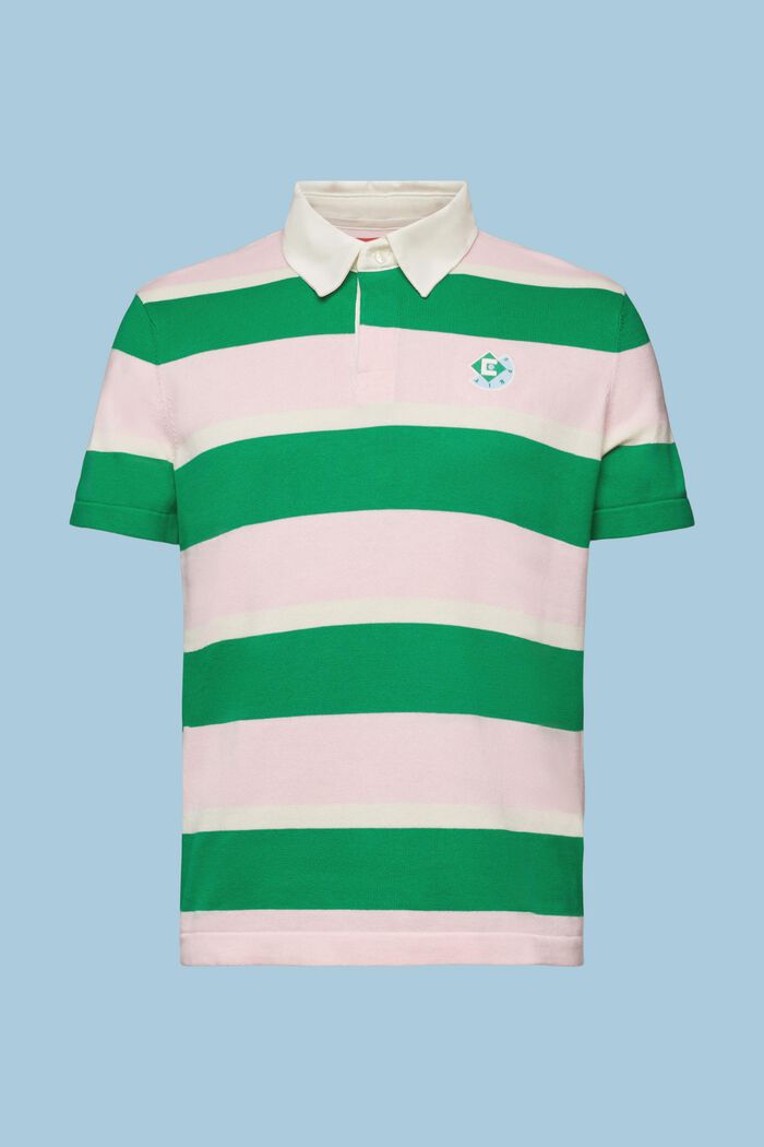 Gestreept T-shirt met polokraag en logo, GREEN, detail image number 6