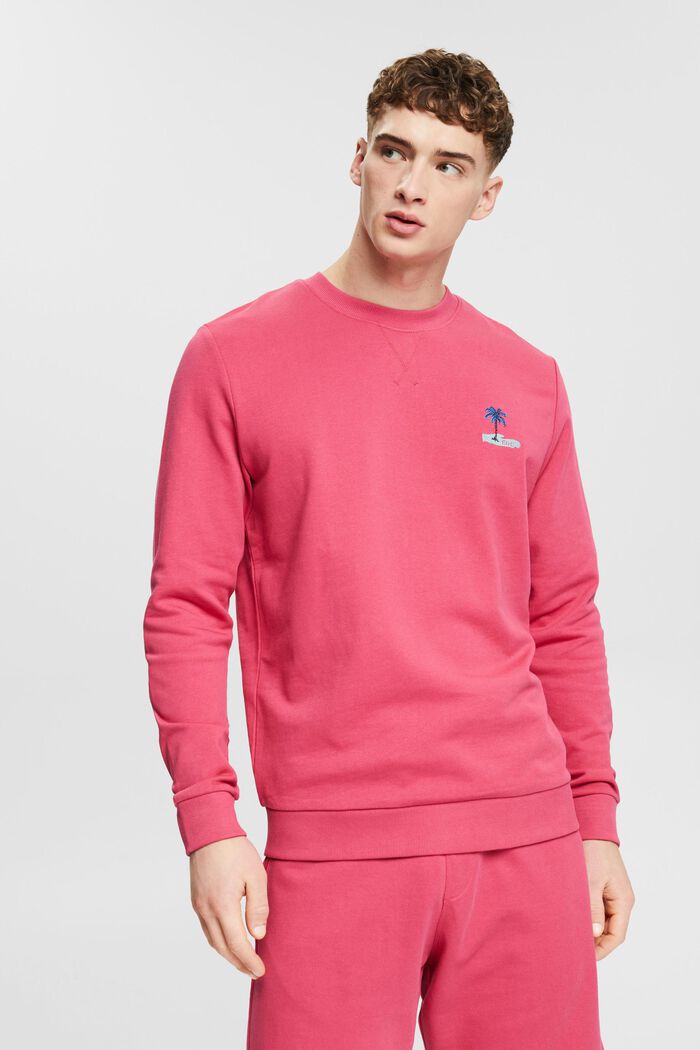 Sweatshirt met klein geborduurd motief, DARK PINK, detail image number 0