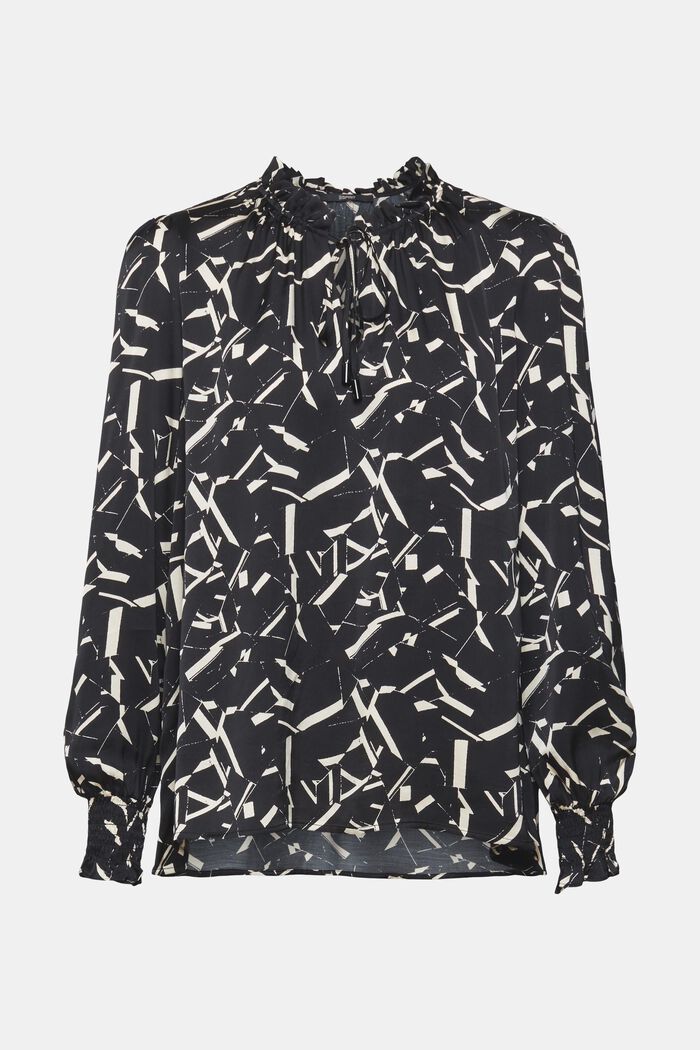 Satijnen blouse met gerimpelde kraag, LENZING™ ECOVERO™, BLACK, detail image number 6
