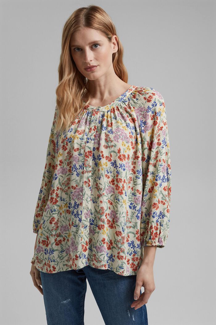 Crinkle-blouse met millefleursprint, OFF WHITE, detail image number 0