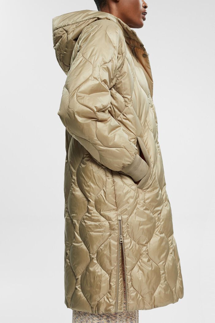 Gewatteerde mantel met contrasterende voering, PALE KHAKI, detail image number 4