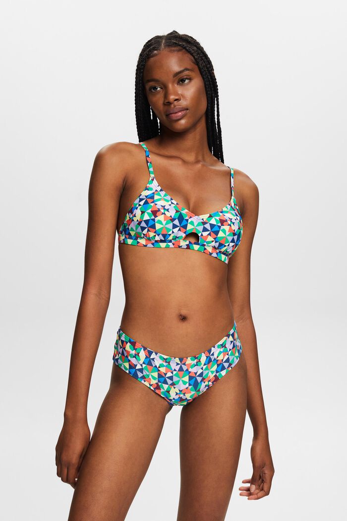 Gerecycled: gewatteerde bikinitop met motief all-over, GREEN, detail image number 0