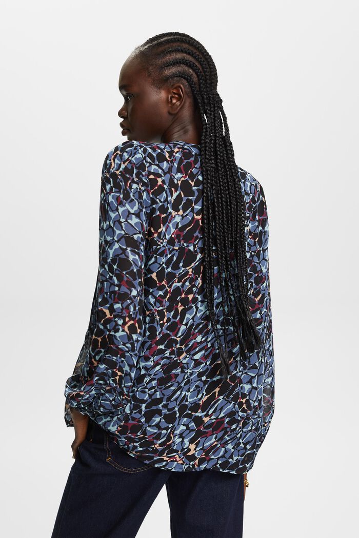 Gerecycled: chiffon blouse met motief, BLACK, detail image number 3