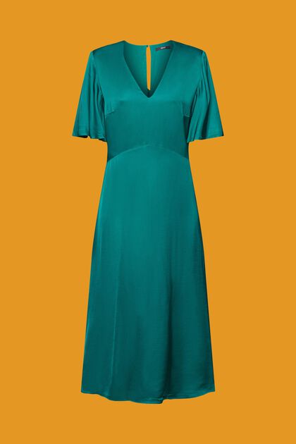 Satijnen midi-jurk, EMERALD GREEN, overview