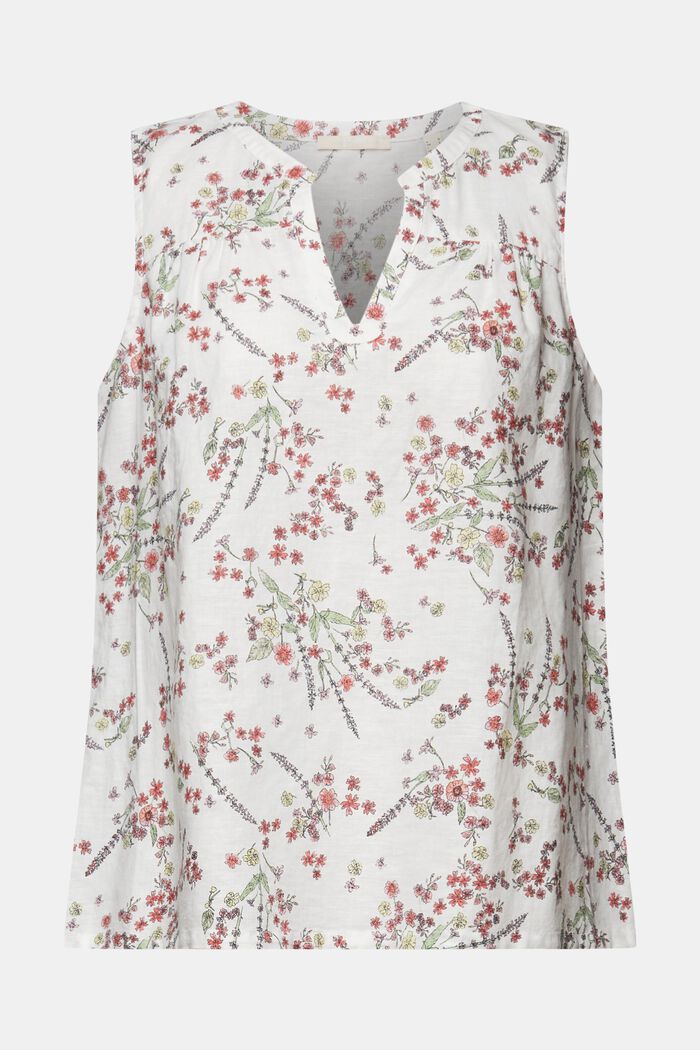 Mouwloze blouse, mix van linnen en katoen, OFF WHITE, detail image number 5