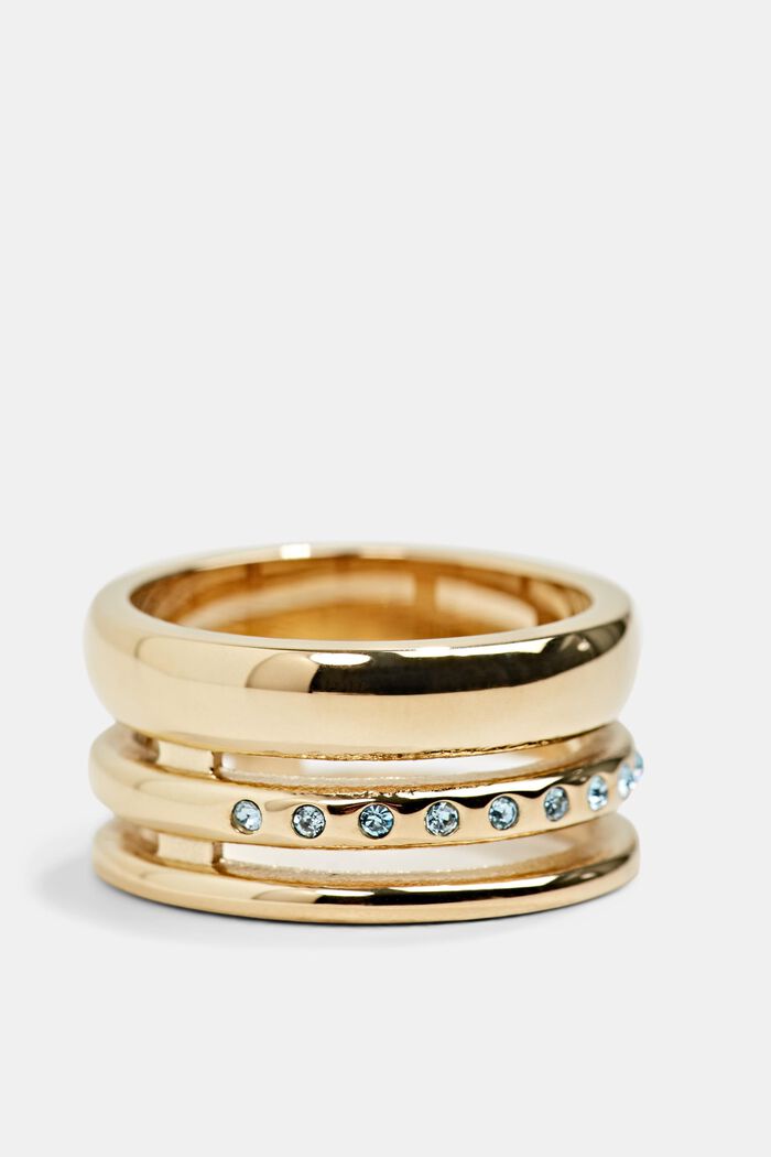 Edelstalen driedelige ring, met zirkonia, GOLD, detail image number 1
