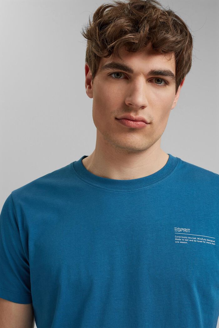 Jersey T-shirt met print, 100% biologisch katoen, PETROL BLUE, detail image number 5