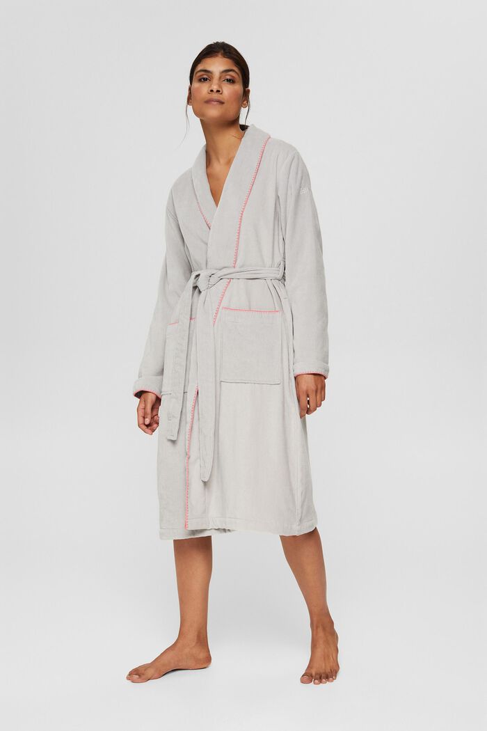 Velours badjas met geborduurde randen, STONE, detail image number 0