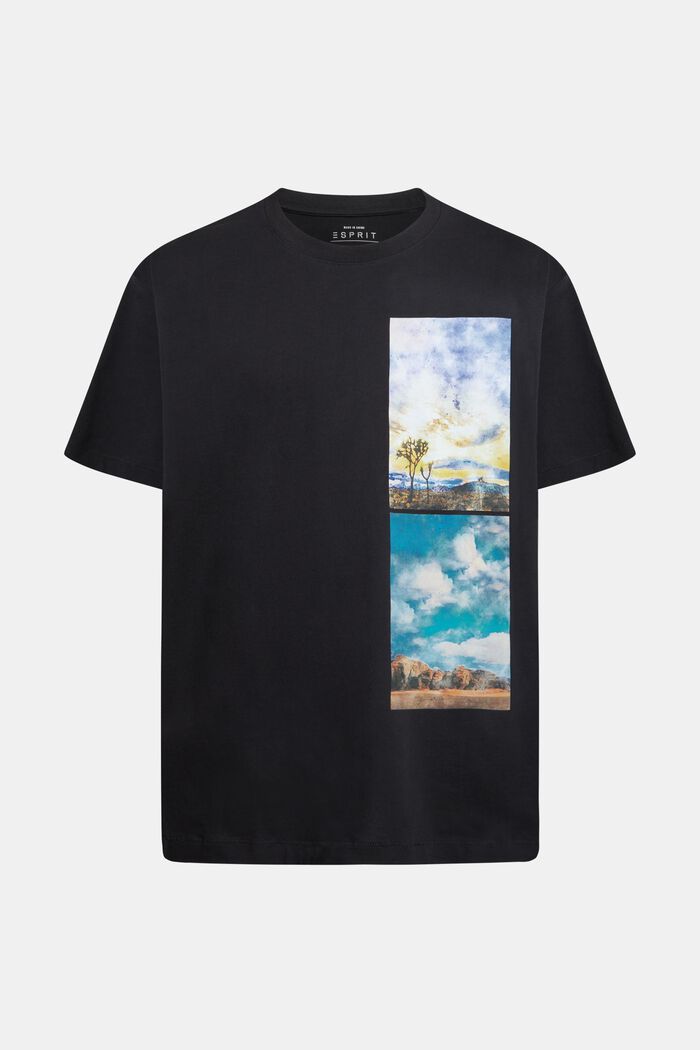 T-shirt met print van een gestapeld landschap, BLACK, detail image number 5