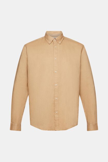 Overhemd met buttondownkraag van een mix van katoen en linnen